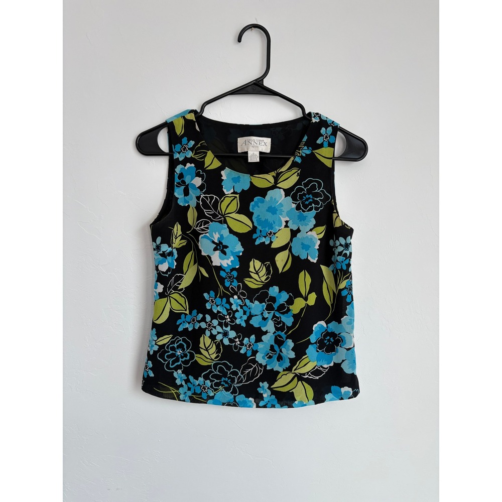Vintage 90s Y2K Floral Petite Sleeveless Blouse Brunch Cottagecore Girly Garden
